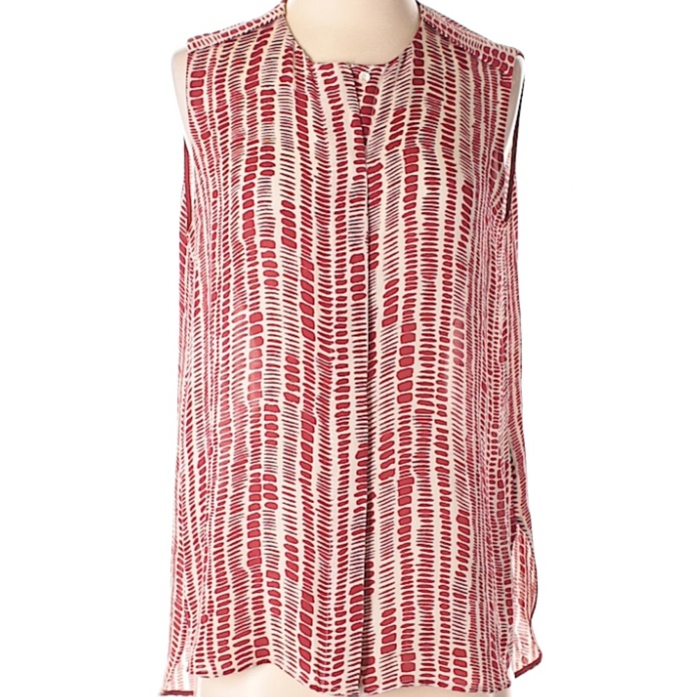 Red and white Vince sleeveless silk blouse